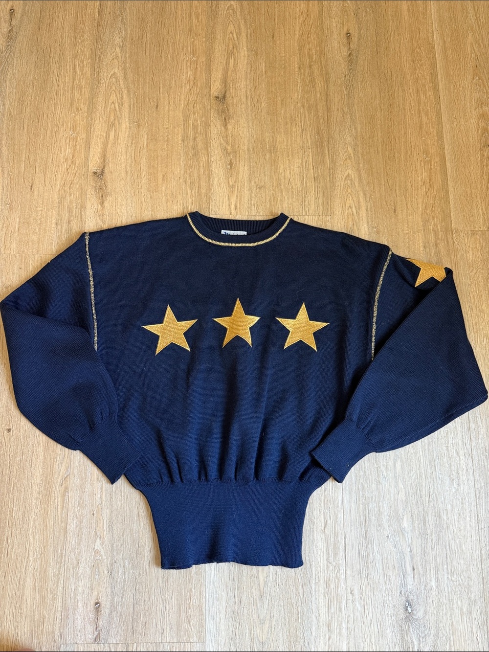 Meister Vintahe Navy Sweater with Gold Stars Medium
